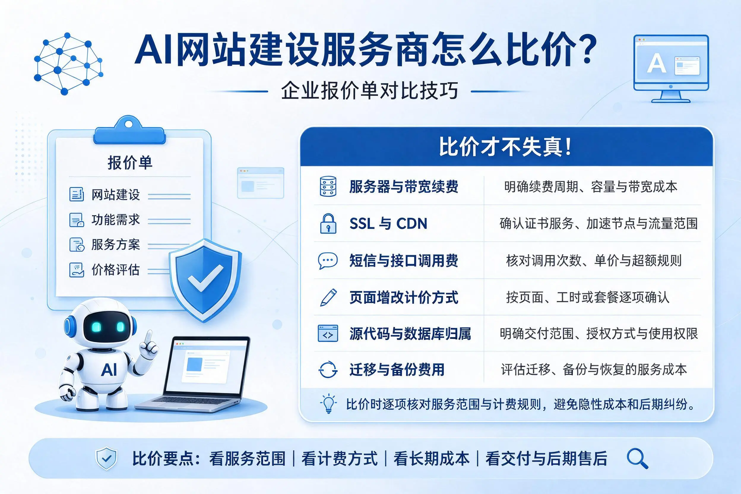 AI网站建设服务商怎么比价？大连企业报价单对比技巧