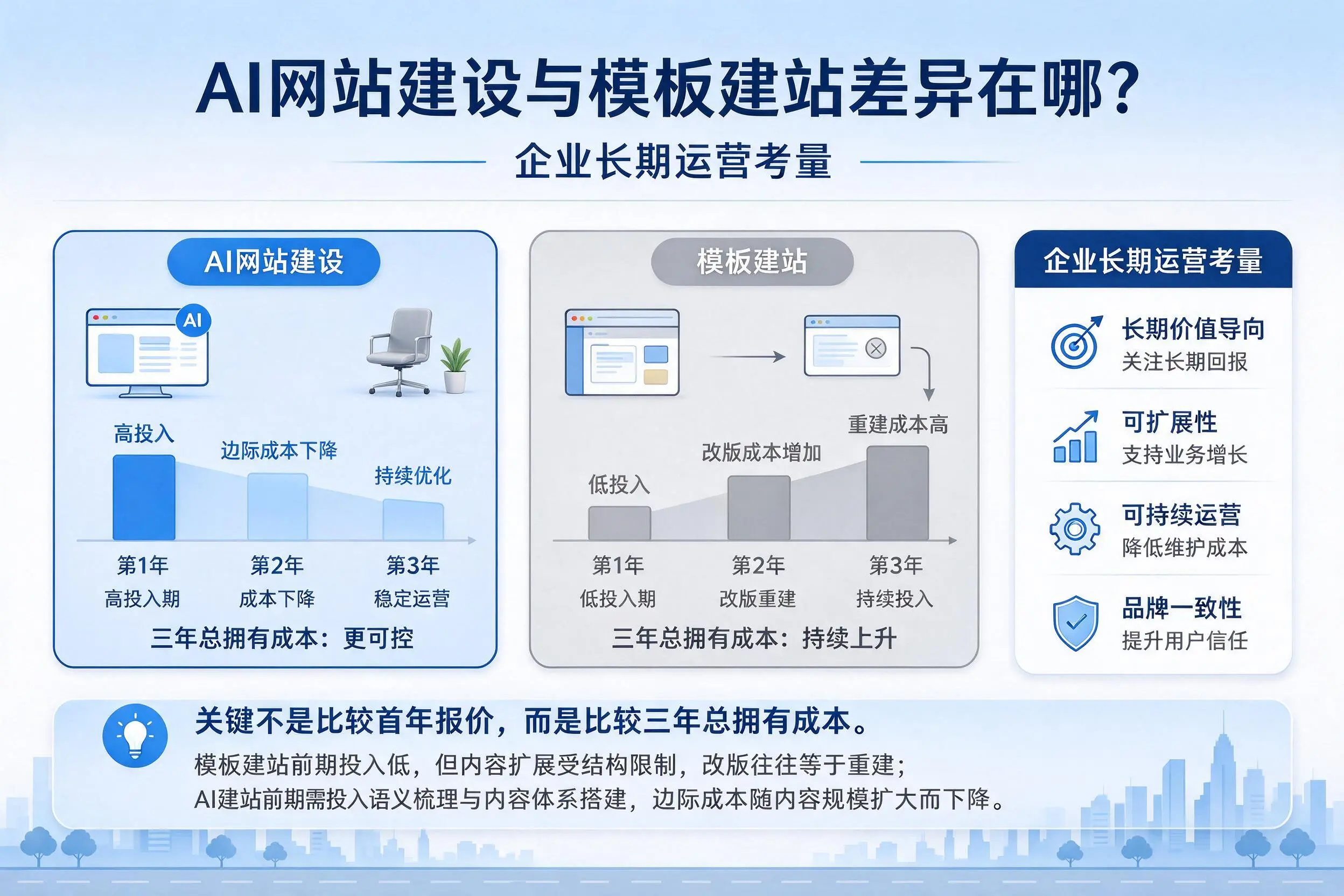 AI网站建设与模板建站差异在哪?大连企业长期运营考量